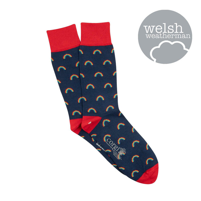 Men's Welsh Weatherman x Corgi Rainbow Cotton Socks - Corgi Socks