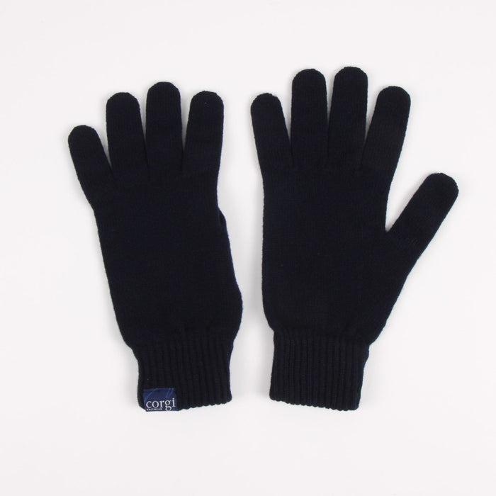 Pair of black gloves with a visible brand logo on a white background

