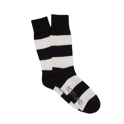 Scottish Navy and White Stripe Cotton Socks - Corgi Socks