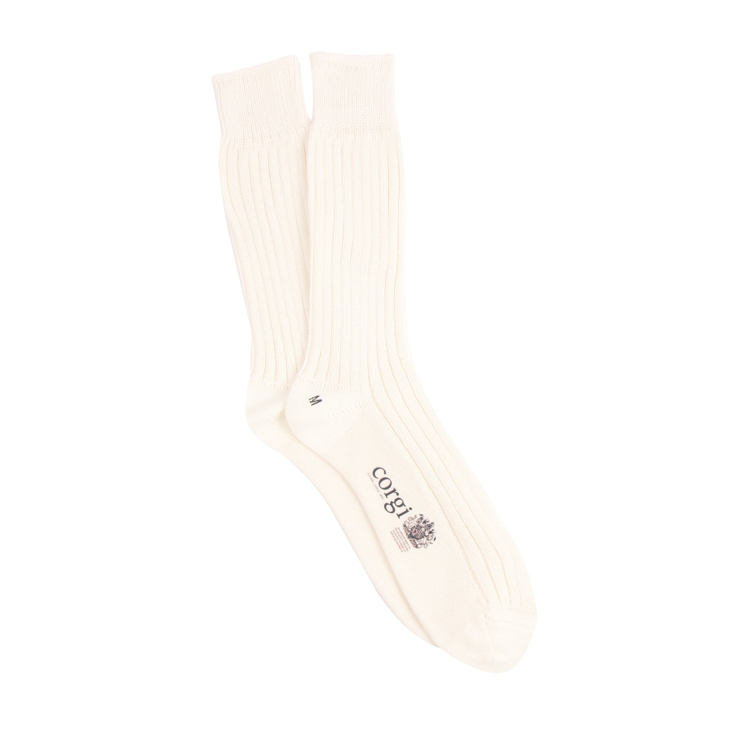 Beige sock with 'Corgi' branding on a white background