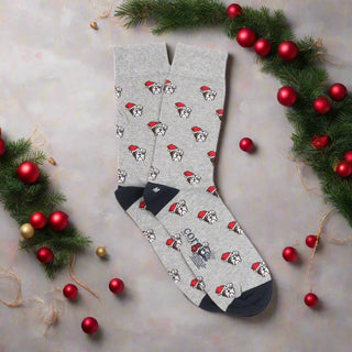 Men's Christmas Hat on Dogs Cotton Socks