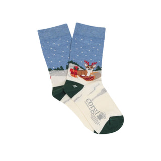 Children's Christmas Sledging Corgi Cotton Socks